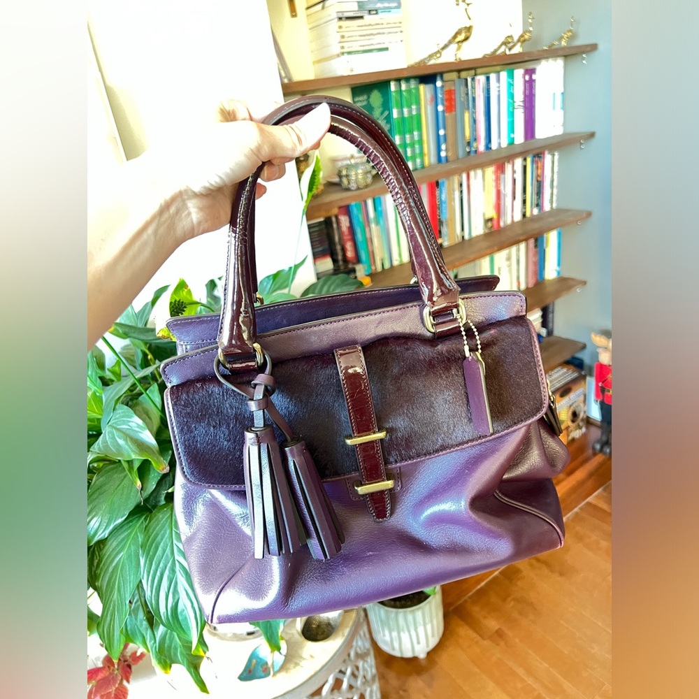 Leather and fur vintage coach bag